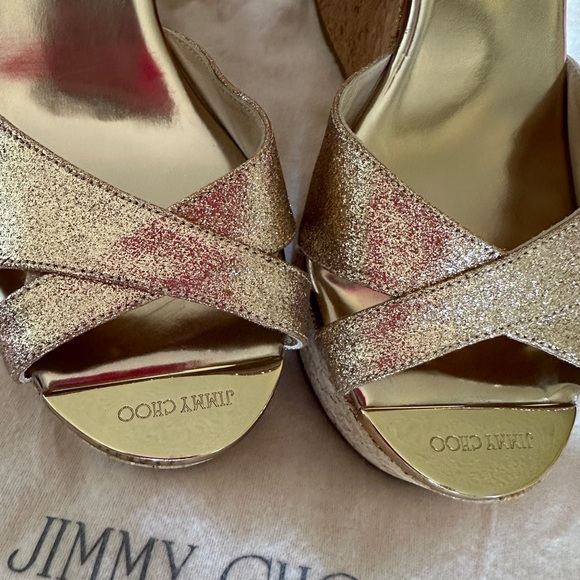 BRAND NEW LIMITED EDITION JIMMY CHOO GOLD GLITTER WEDGES
ESPADRILLES SIZE 6 - Picture 2 of 8